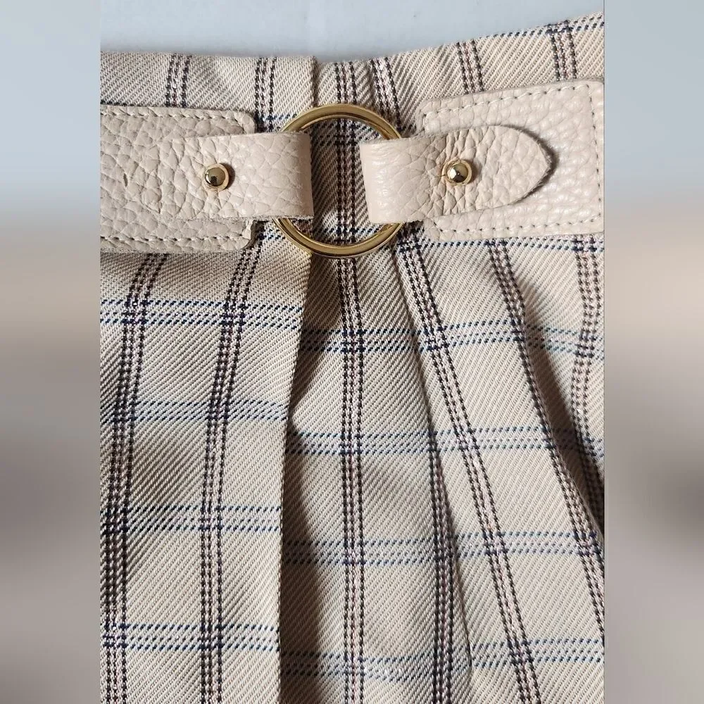 Sandro Paris Womens Nude Meredith Checkered Twill Mini Wrap Skirt Size 2